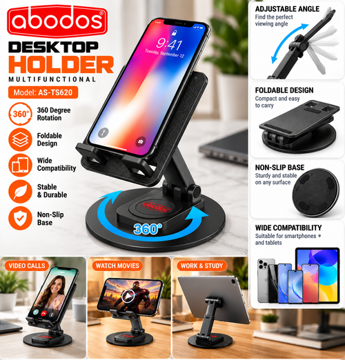 Abodos AS-TS620 black foldable rotating desktop holder product features